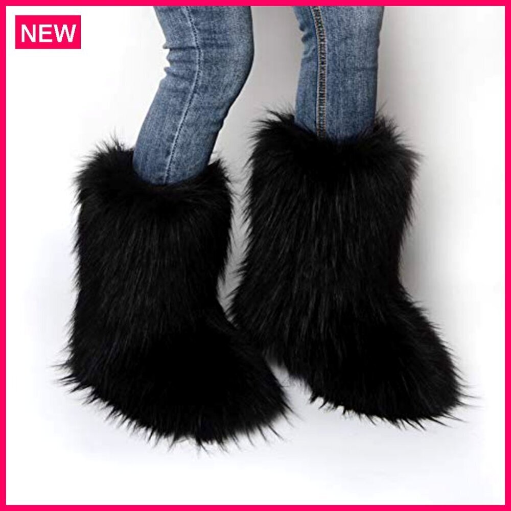Women's Faux Fur Snow Boots Mid-Calf Warm Comfortable Outdoor Flat Shoes - Picture 6 of 8